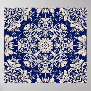 Blau Vintag: Elegantes, nahtloses Muster. Poster
