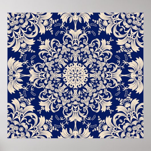 Blau Vintag: Elegantes, nahtloses Muster. Poster (Vorne)