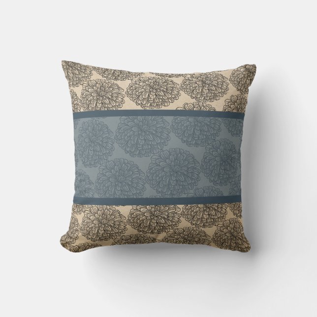 Blau Vintag Zinnia Pillow Kissen (Vorderseite)