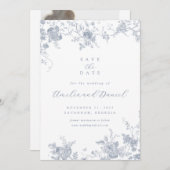 Blau Vintage Blume Save the Date Einladung (Vorne/Hinten)