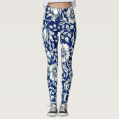 Blau, Vintage Blumenmuster Leggings (Vorderseite)