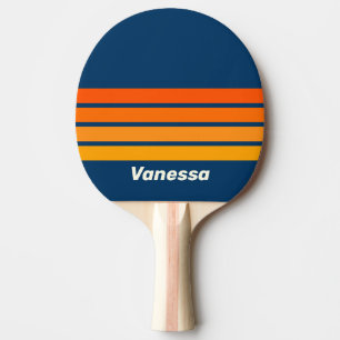 Blau Vintage quer gestreift mit Namen Tischtennis Schläger