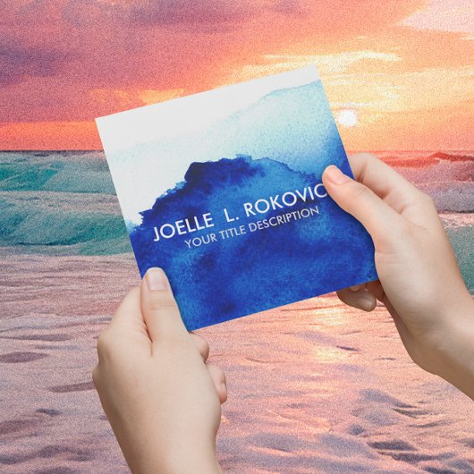 BLAU/Vintages Aquarellblau Quadratische Visitenkarte