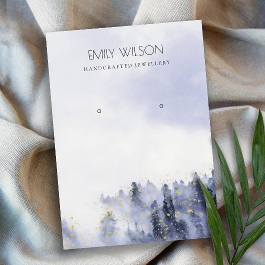 BLAU VIOLET FOG SNOW LANDSCAPE EARRING DISPLAY VISITENKARTE
