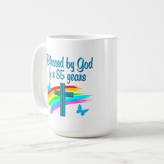 BLAU VON GOTT FÜR 85 JAHRE BLAUER CROSS DESIGN KAFFEETASSE (Vorderseite Links)