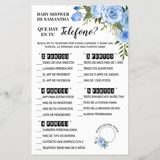 Blau Was auf dem Telefon Bilinguale Duschspielkart Flyer (Hinten)