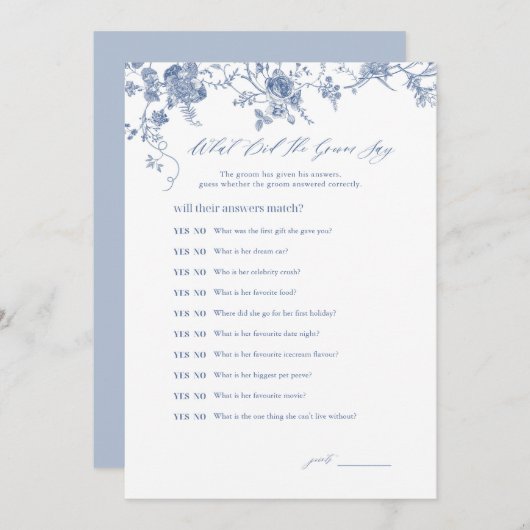 Blau, was der Groom gesagt hat, Bridal Game Cards Einladung (Vorne/Hinten)