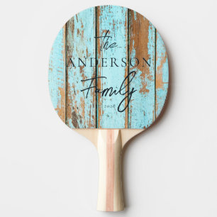 Blau waschen Holz handgeschriebener Familienname Tischtennis Schläger
