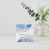 *~* Blau Wasserfarben Pastell Abstrakt Silberner G Quadratische Visitenkarte (Stehend Vorderseite)