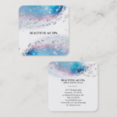 *~* Blau Wasserfarben Pastell Abstrakt Silberner G Quadratische Visitenkarte (Vorne/Hinten)