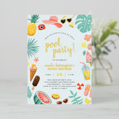 Blau | Wassermelone Ananas Tropical Pool Party Folieneinladung (Stehend vorne)