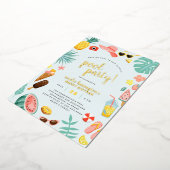 Blau | Wassermelone Ananas Tropical Pool Party Folieneinladung (Gedreht)