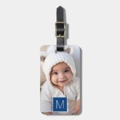 Blau weiß 1 Bild Collage Custom Monogram Gepäckanhänger (Vorderseite vertikal)
