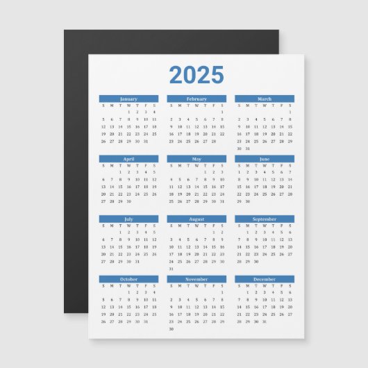 Blau & Weiß 2025 - Jahrkalender Magnetkarte (Vorne/Hinten)