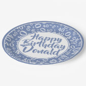 Blau/Weiß 40. Geburtstag Zahlenmuster Pappteller (Schrägansicht)