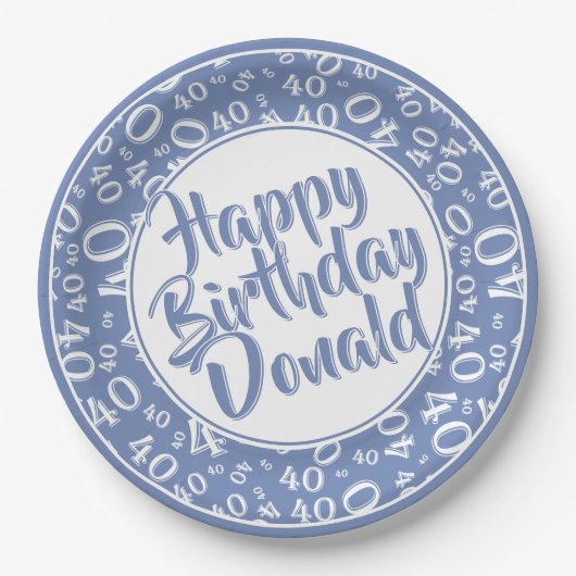 Blau/Weiß 40. Geburtstag Zahlenmuster Pappteller (Vorderseite)