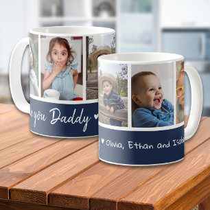 Blau-Weiß-5-Foto-Collage Lieber Daddy Kaffeetasse