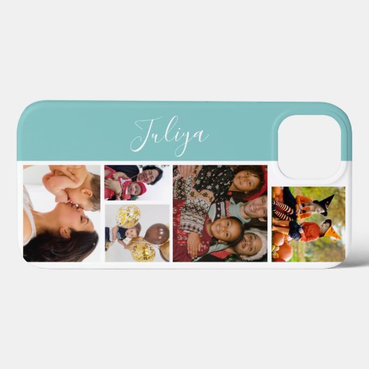 Blau-Weiß-5-Foto-Collage-Skript Case-Mate iPhone Hülle (Rückseite (Horizontal))