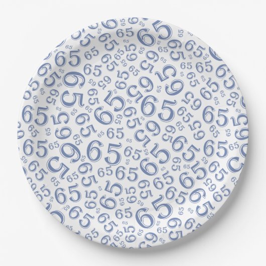 Blau/Weiß 65. Zufallszahlenmuster Pappteller (Vorderseite)