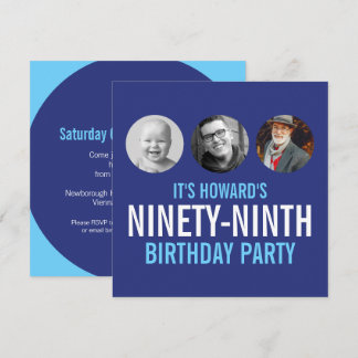 Blau weiß 99. Foto Geburtstag Brauch 3 Fotos Einladung