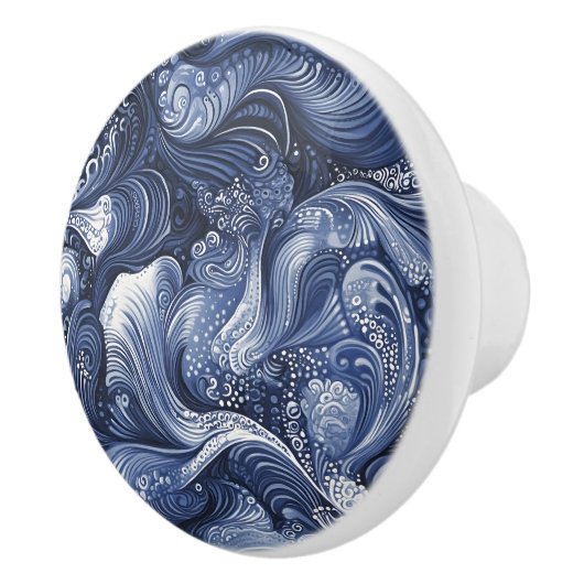 Blau-Weiß-Abstrakt Keramikknauf (Rechts)