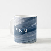 Blau weiß abstrakt strukturiert moderne Handgemäld Kaffeetasse (Vorderseite Links)