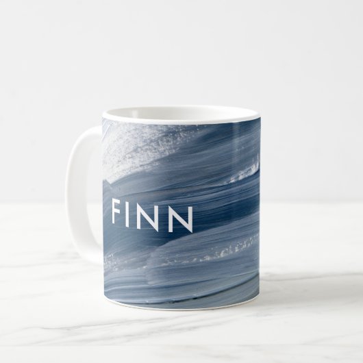 Blau weiß abstrakt strukturiert moderne Handgemäld Kaffeetasse (Vorderseite Links)