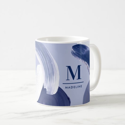 Blau weiß abstrakt strukturiert moderne Handgemäld Kaffeetasse (VorderseiteRechts)