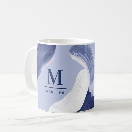 Blau weiß abstrakt strukturiert moderne Handgemäld Kaffeetasse (Vorderseite Links)