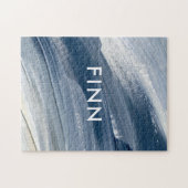 Blau weiß abstrakt strukturiert moderne Handgemäld Puzzle (Horizontal)