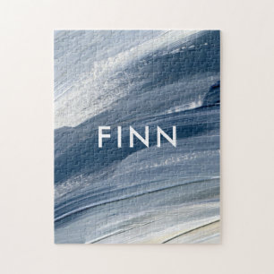 Blau weiß abstrakt strukturiert moderne Handgemäld Puzzle