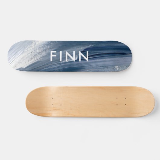 Blau weiß abstrakt strukturiert moderne Handgemäld Skateboard (Horizontal)