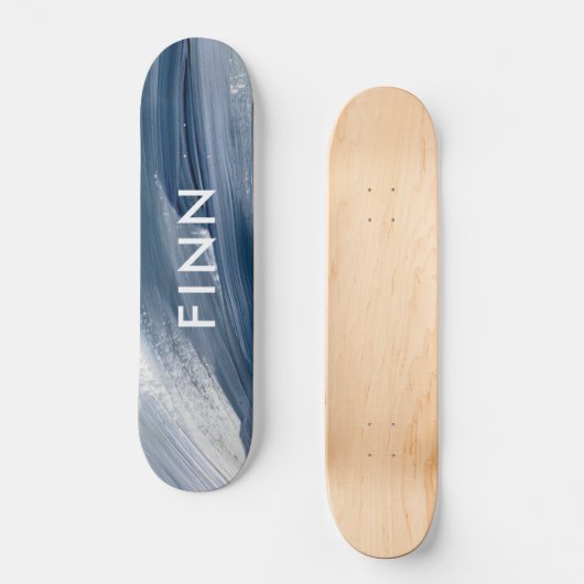 Blau weiß abstrakt strukturiert moderne Handgemäld Skateboard (Vorderseite)