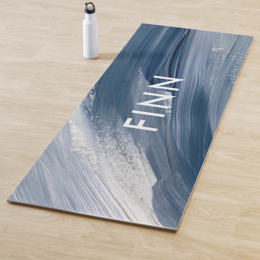 Blau weiß abstrakt strukturiert moderne Handgemäld Yogamatte (Beispiel)