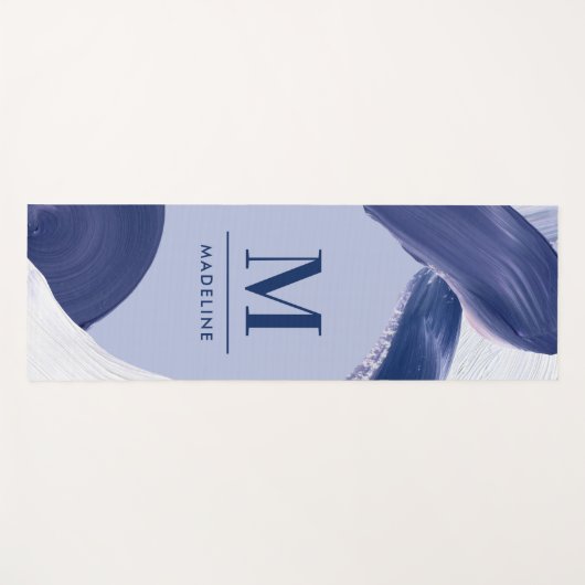 Blau weiß abstrakt strukturiert moderne Handmalere Yogamatte (Vorderseite (Horizontal))