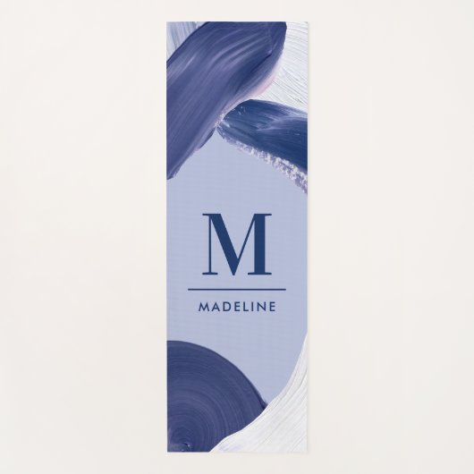 Blau weiß abstrakt strukturiert moderne Handmalere Yogamatte (Vorderseite)