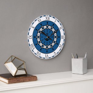 Blau-weiß abstrauter nautischer Anker Große Wanduhr