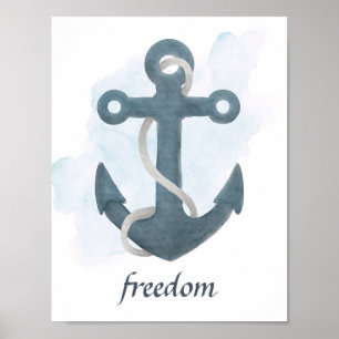 Blau Weiß Anker Nautisches Ozean Thema Poster