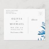 Blau-Weiß-Aquarellblumen Save the Date Ankündigungspostkarte (Rückseite)