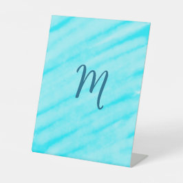 Blau-Weiß-Aquarelllinien fügen Ihr Monogramm hinzu Sockelschild