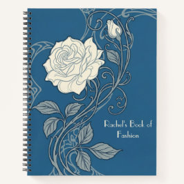 Blau & Weiß Art Nouveau Rose Notizblock