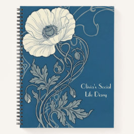 Blau & Weiß Art Nouveau Weiße Mohnblume Notizblock