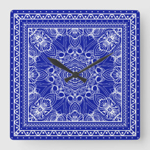 Blau-Weiß-Bandanna-Design Quadratische Wanduhr