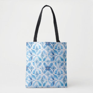 Blau Weiß Batik Blumenmuster Tasche
