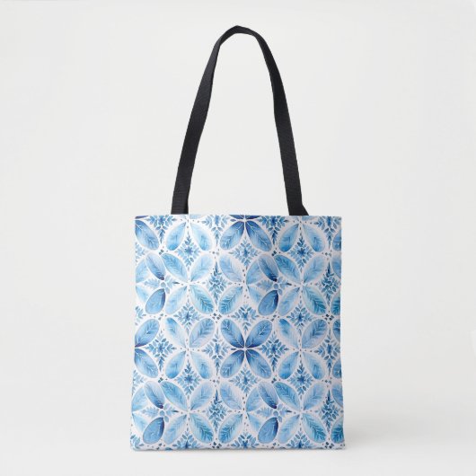 Blau Weiß Batik Blumenmuster Tasche (Vorderseite)