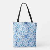 Blau Weiß Batik Blumenmuster Tasche (Rückseite)
