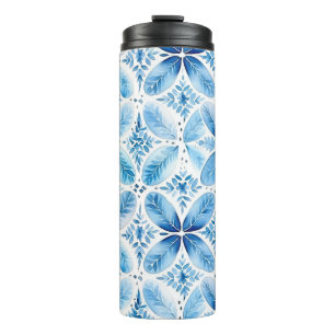 Blau Weiß Batik Blumenmuster  Thermosbecher
