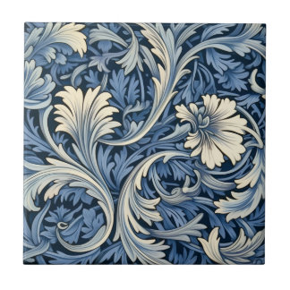 Blau-Weiß-Blattmuster Fliese