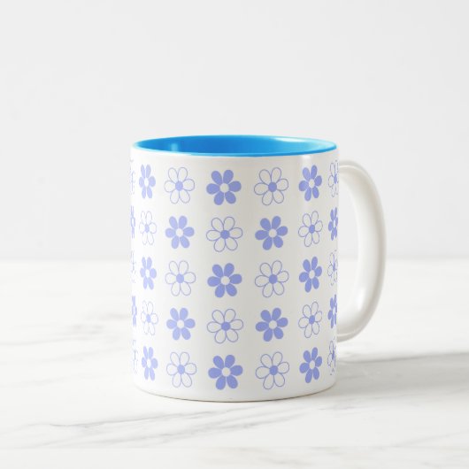Blau-Weiß-Blume-Muster auf weißem zweiteiligen Cof Zweifarbige Tasse (VorderseiteRechts)