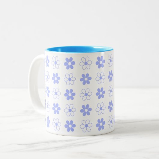 Blau-Weiß-Blume-Muster auf weißem zweiteiligen Cof Zweifarbige Tasse (Vorderseite Links)